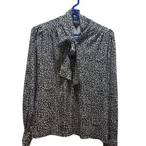 Banana Republic Black, White and Tan Patterned Blouse